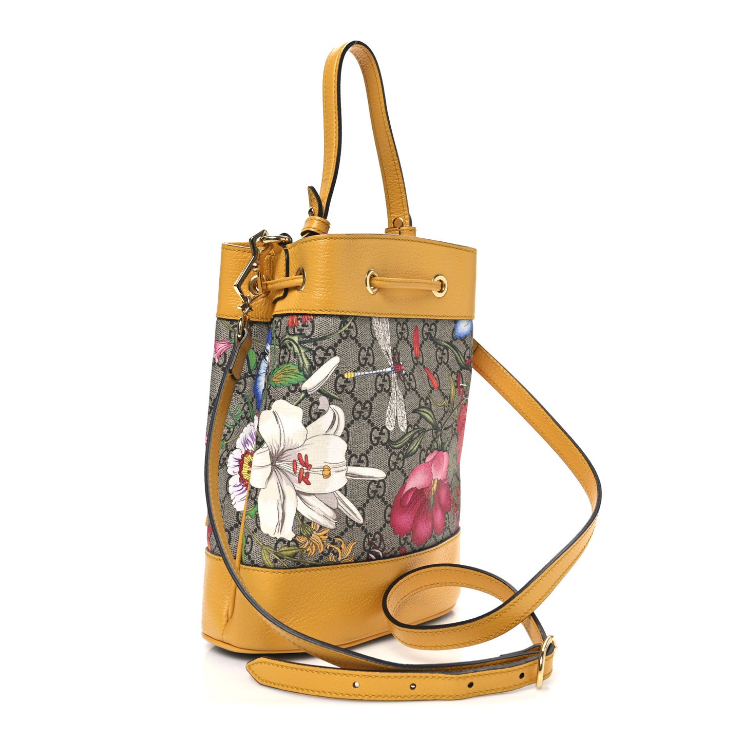 GG Supreme Monogram Flora Small Ophidia Bucket Bag Beige Multicolor Crop