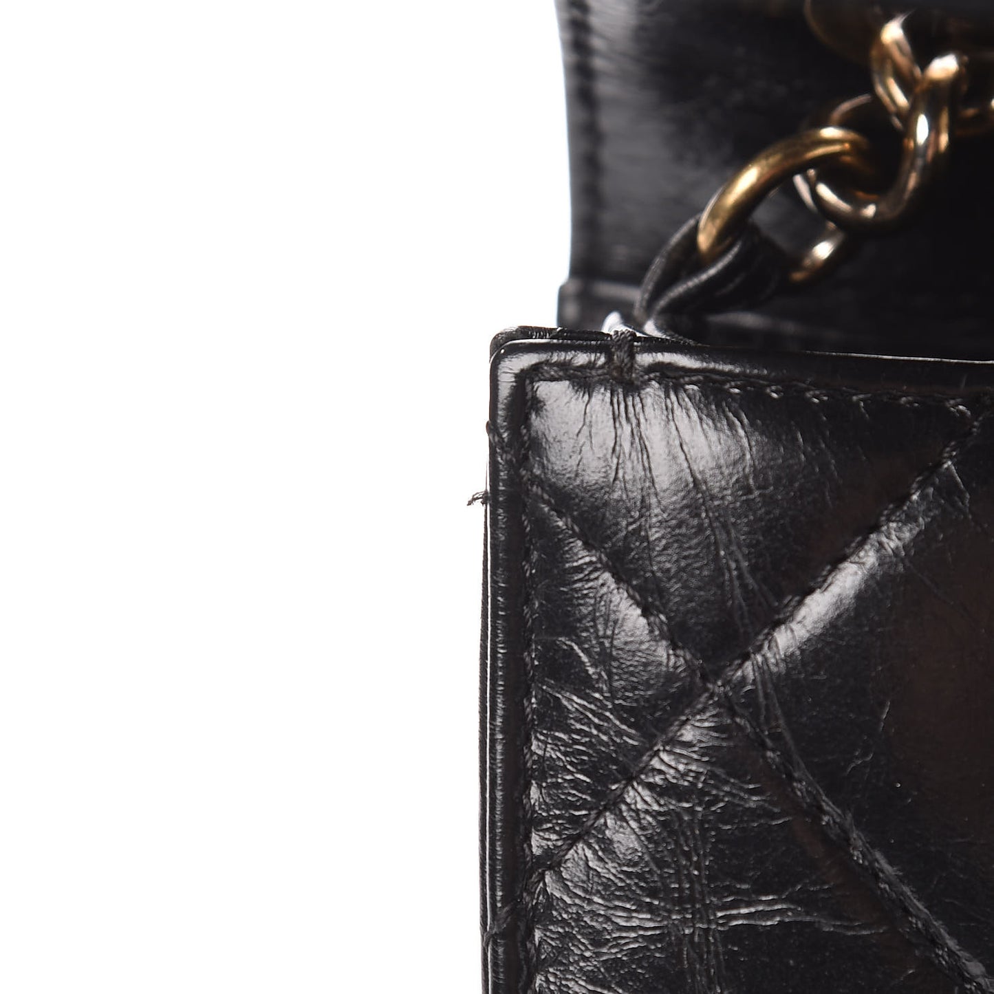 Glazed Calfskin Quilted Large Perfect Edge Flap Black