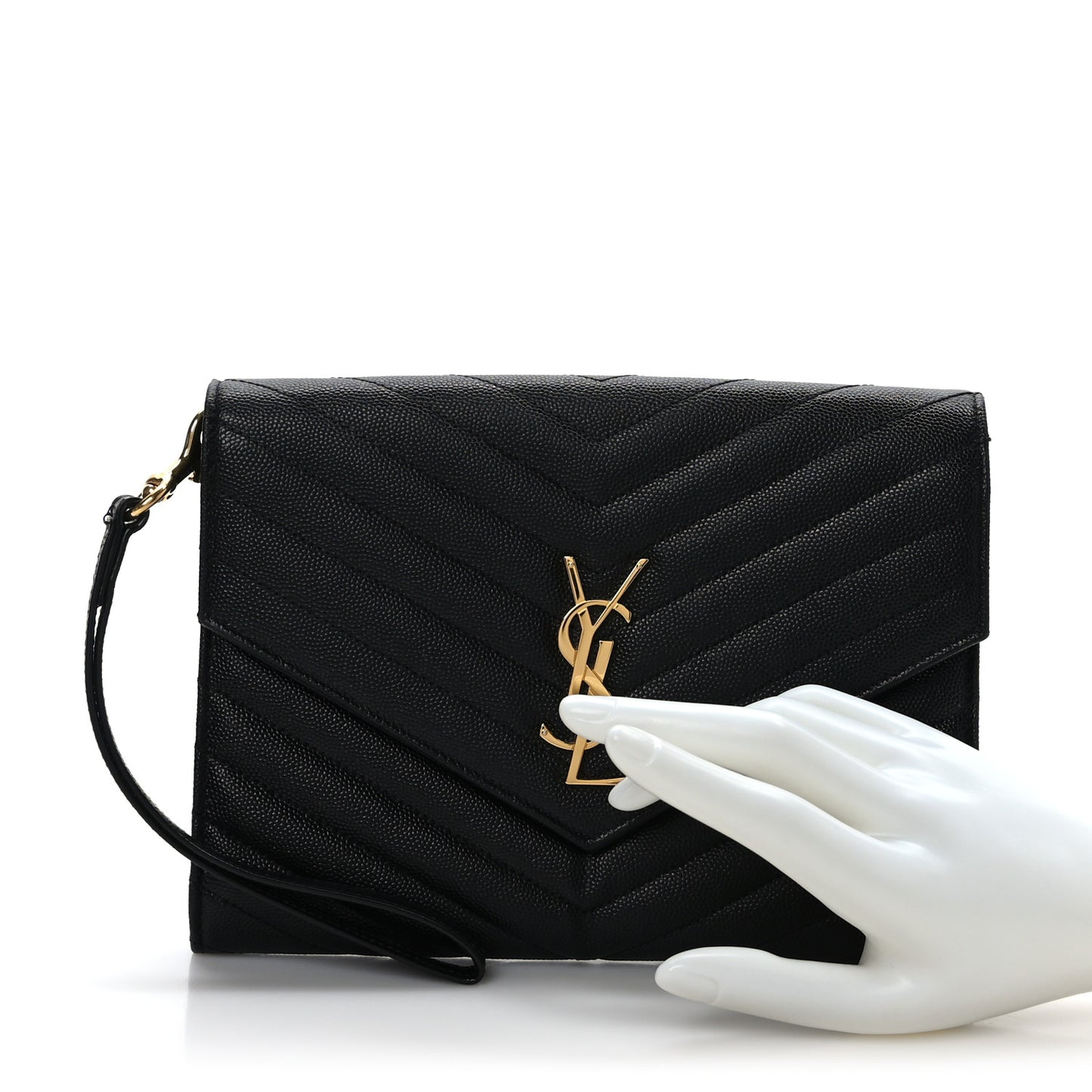 Grain De Poudre Matelasse Chevron Monogram Envelope Clutch Black