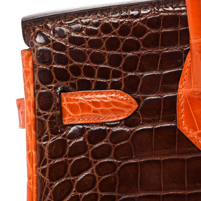 Hermes Shiny Niloticus Crocodile Horseshoe Birkin 30 Vert Emeraude Orange Miel 14 of 35