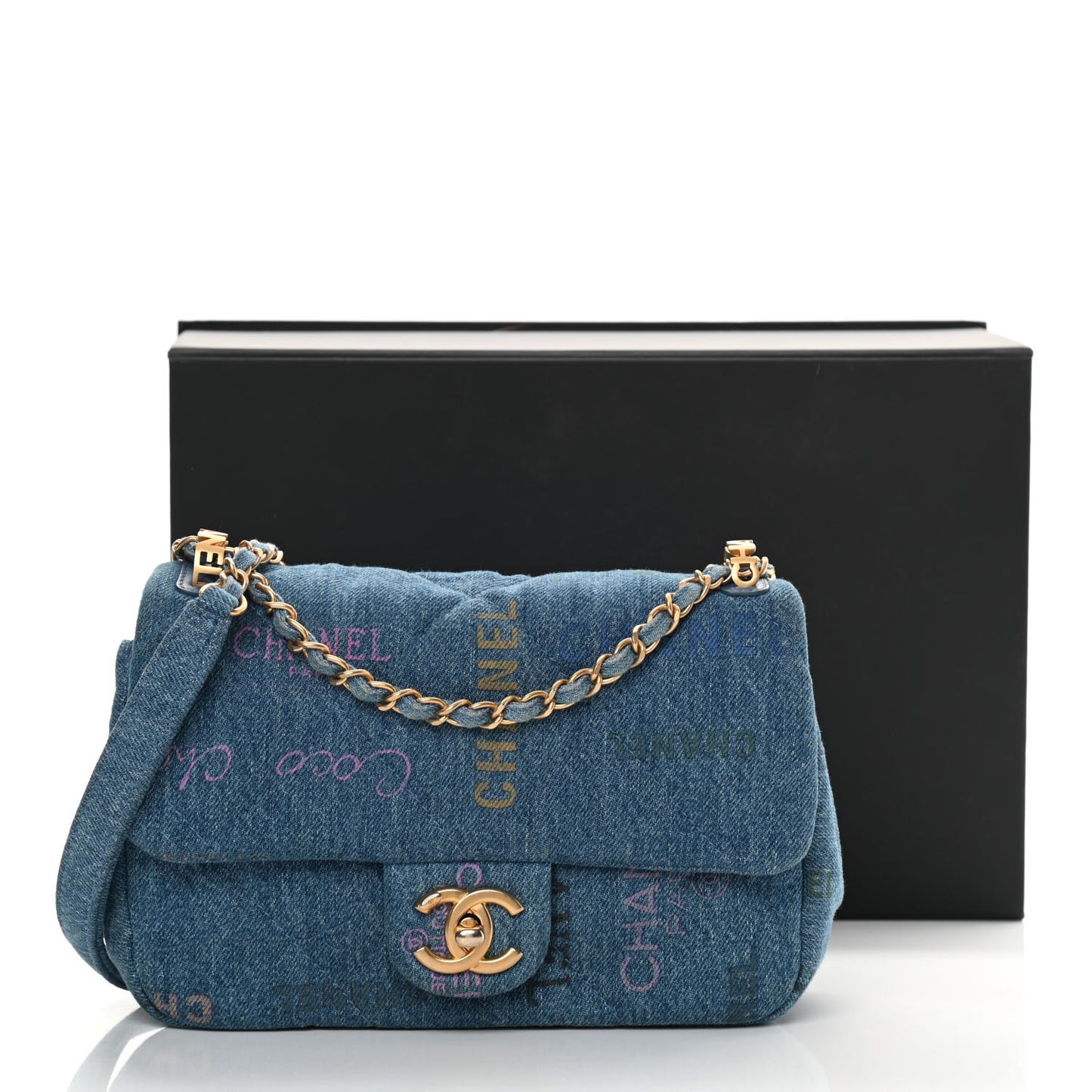 Denim Quilted Mini Denim Mood Rectangular Flap Blue Multicolor