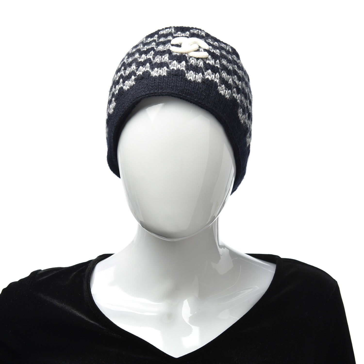 Chanel Cashmere Blend CC Beanie Hat Navy Bliue 2 of 4