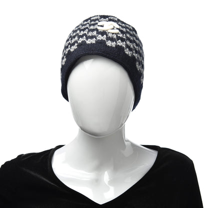 Chanel Cashmere Blend CC Beanie Hat Navy Bliue 2 of 4