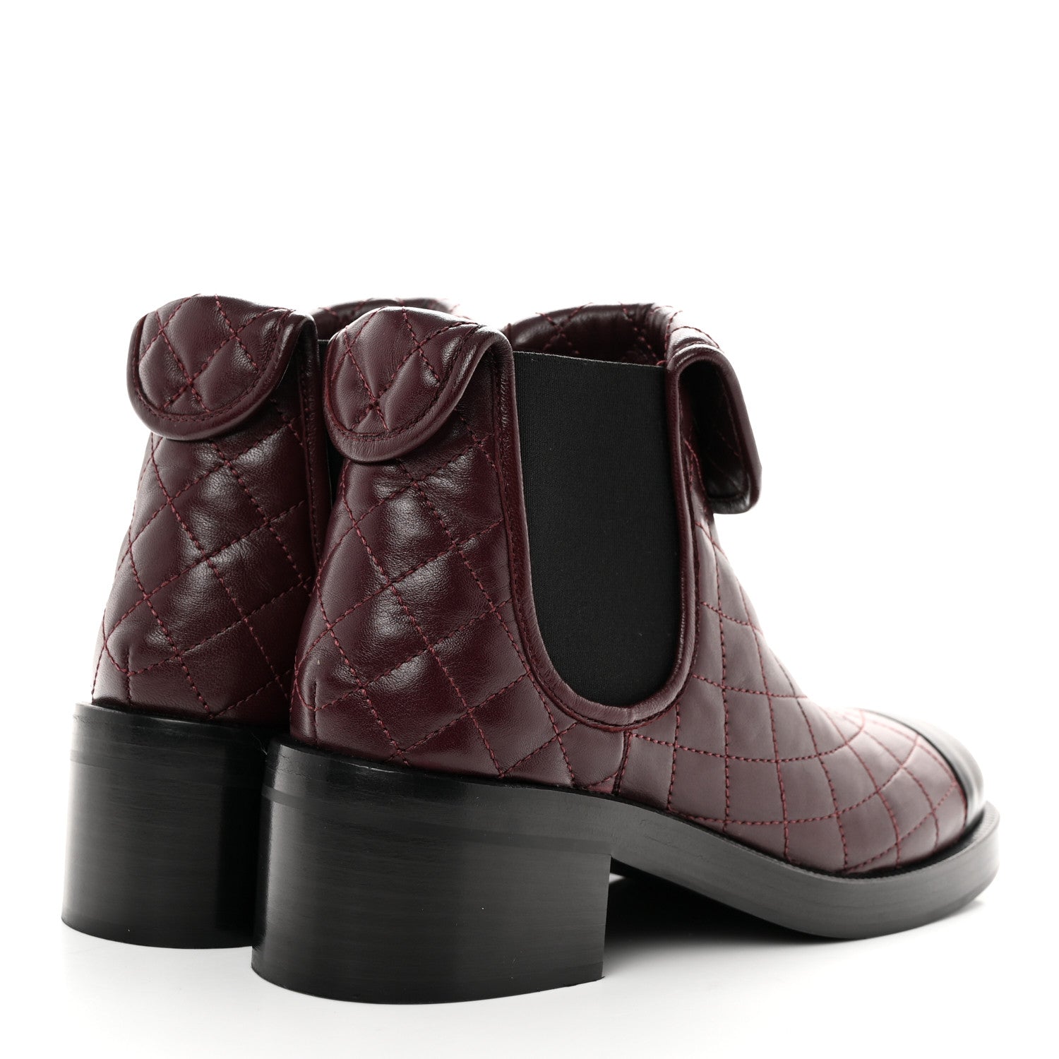 Chanel Lambskin Quilted Cap Toe CC Turnlock Booties 38 Burgundy Black 4 of 9