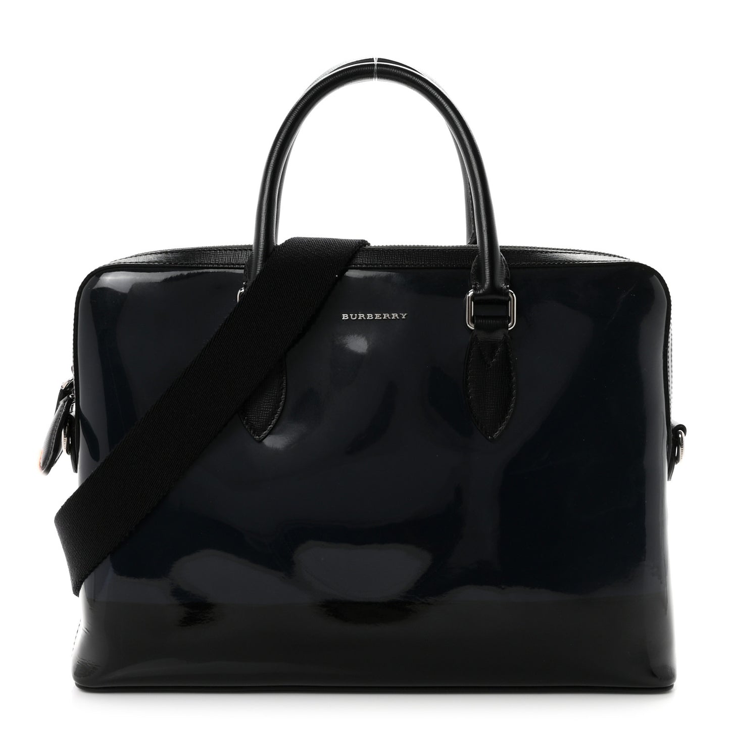 Patent Textured Calfskin Barrow Briefcase Black Blue