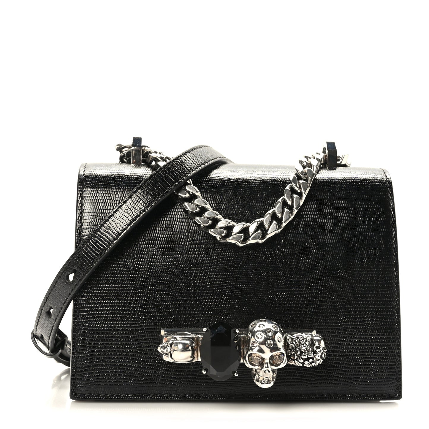 Lizard Embossed Calfskin Knuckle Crossbody Black