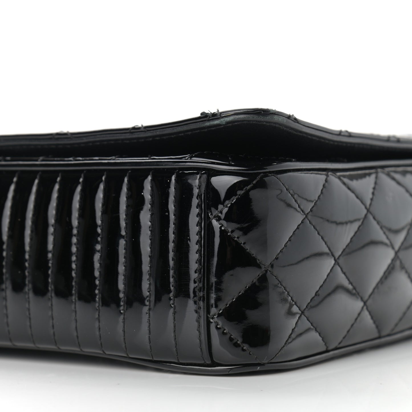 Patent Diagonal Quilted Flap Black