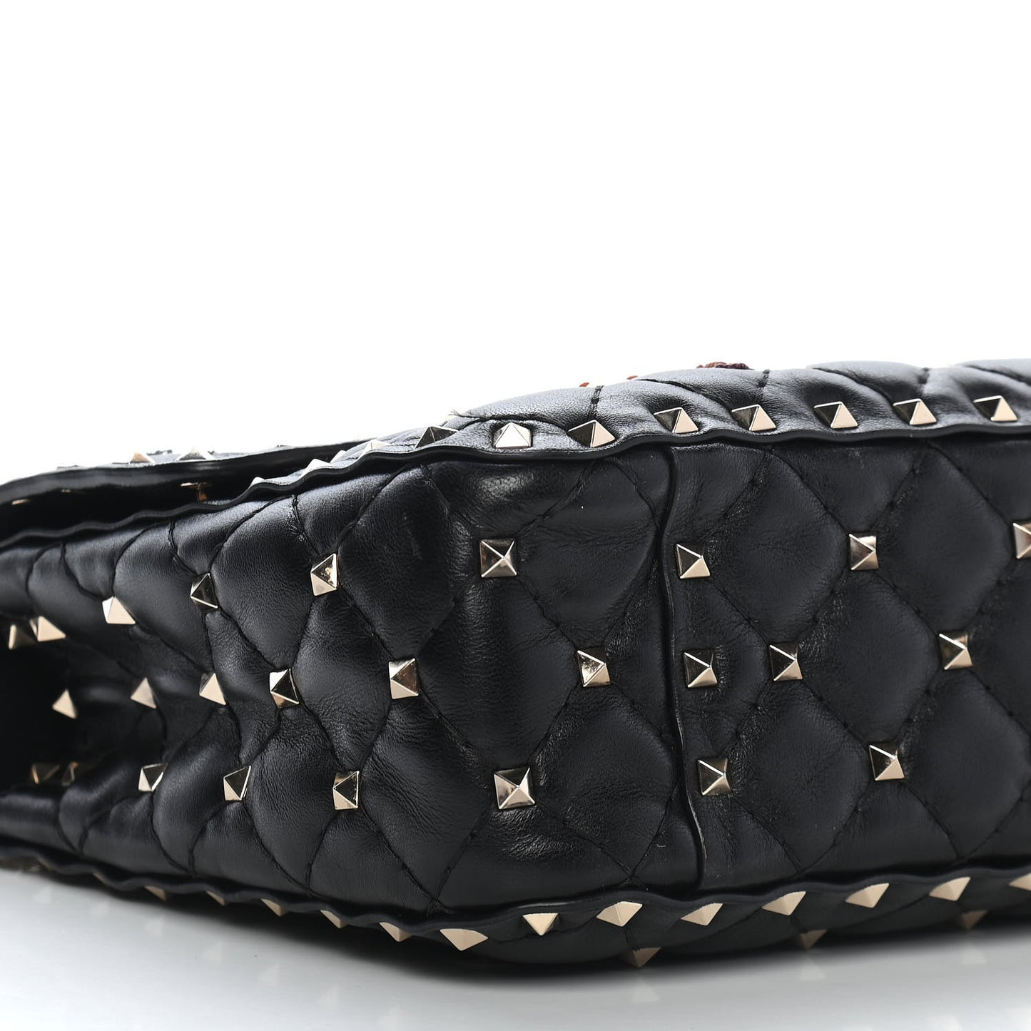 Lambskin Medium Floral Embellished Rockstud Spike Shoulder Bag Black