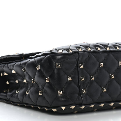 Valentino Garavani Lambskin Medium Floral Embellished Rockstud Spike Shoulder Bag Black 7 of 9