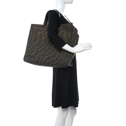Fendi X SARAH COLEMAN Fabric Jacquard Vitello King FF Vertigo Shopping Tote Bag Tobacco Moro Black 2 of 11