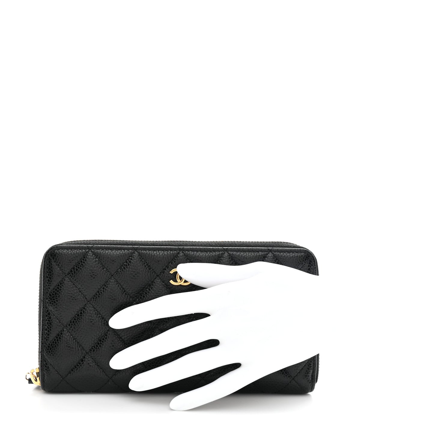 Caviar Quilted Large Gusset Zip Around Wallet Black