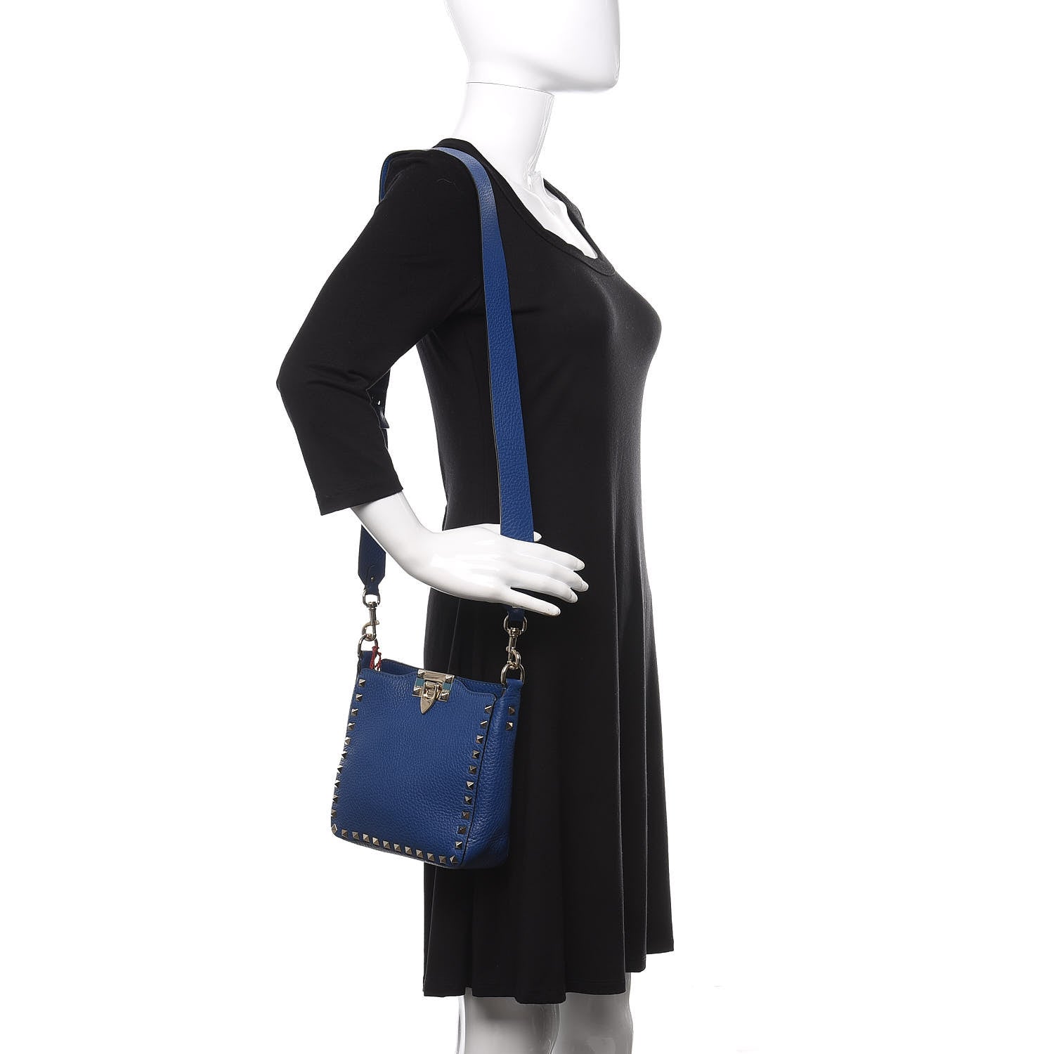 Valentino Garavani Pebbled Calfskin Mini Rockstud Flip-Lock Messenger Bag Blu Delft 2 of 8