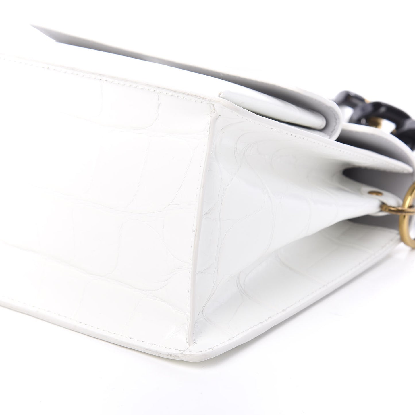 Calfskin Crocodile Embossed Uptown Shoulder Bag White