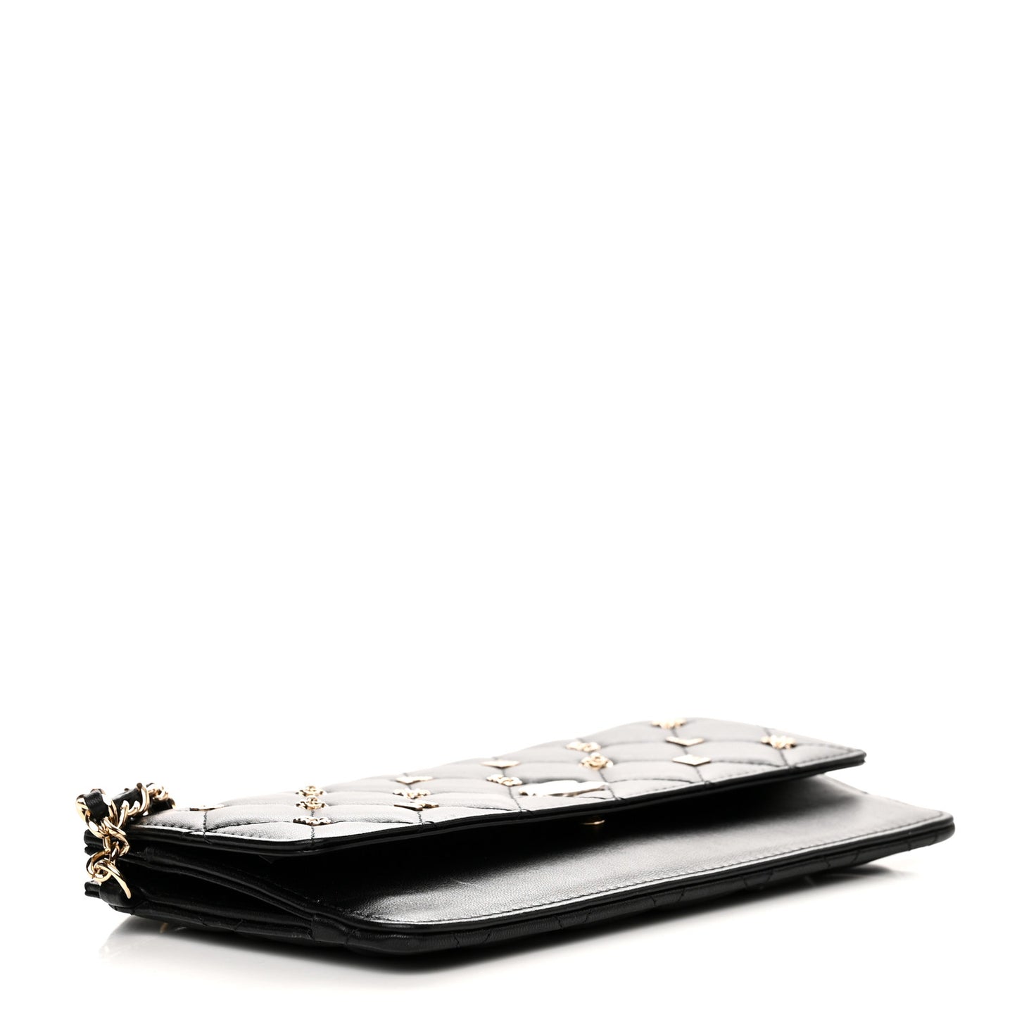 Lambskin Quilted All About Chanel Charm Wristlet Wallet Black