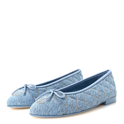Chanel Denim Quilted CC Cap Toe Ballerina Flats 37 Light Blue 4 of 10