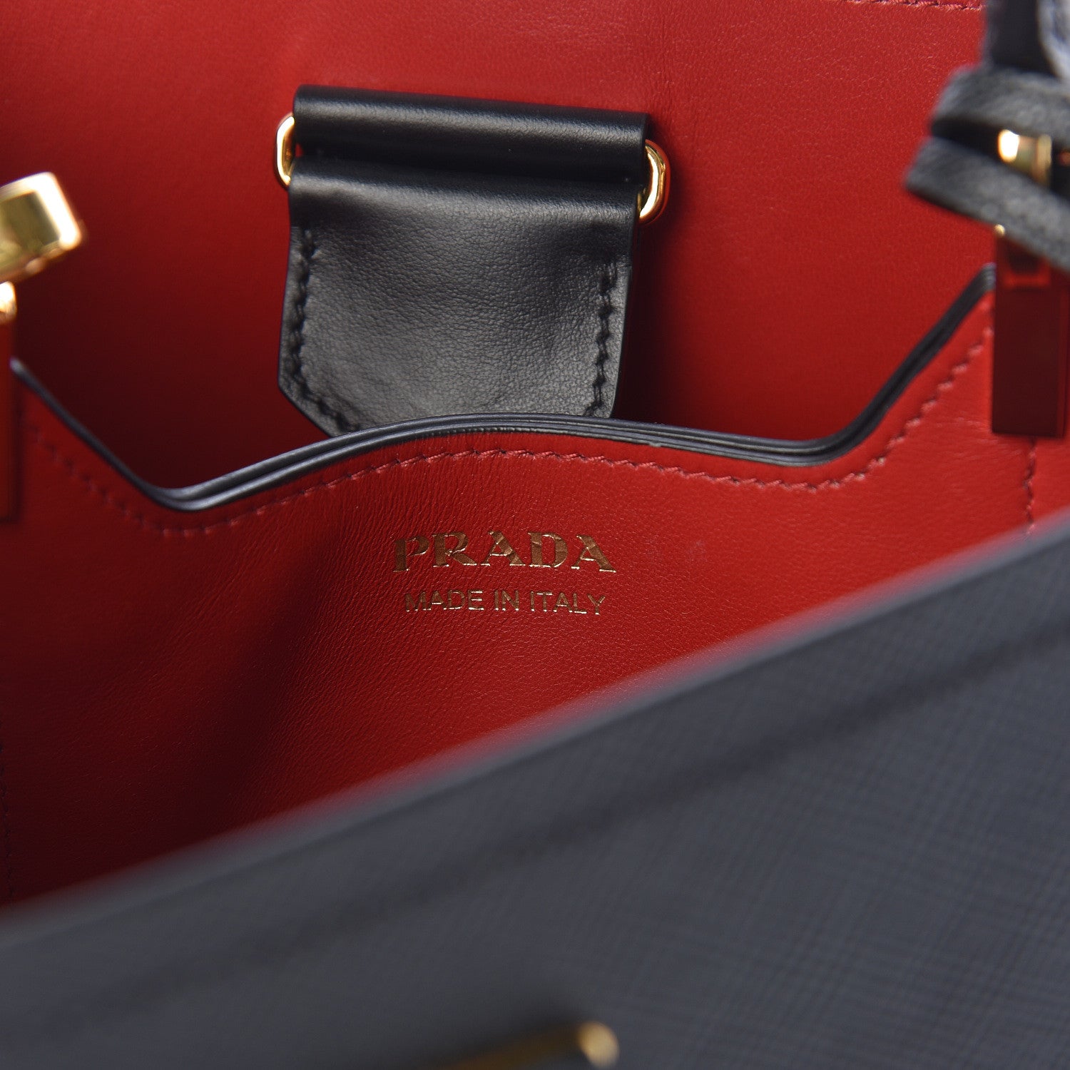 Prada Saffiano Cuir Medium Panier Bucket Bag Black Fuoco 6 of 9