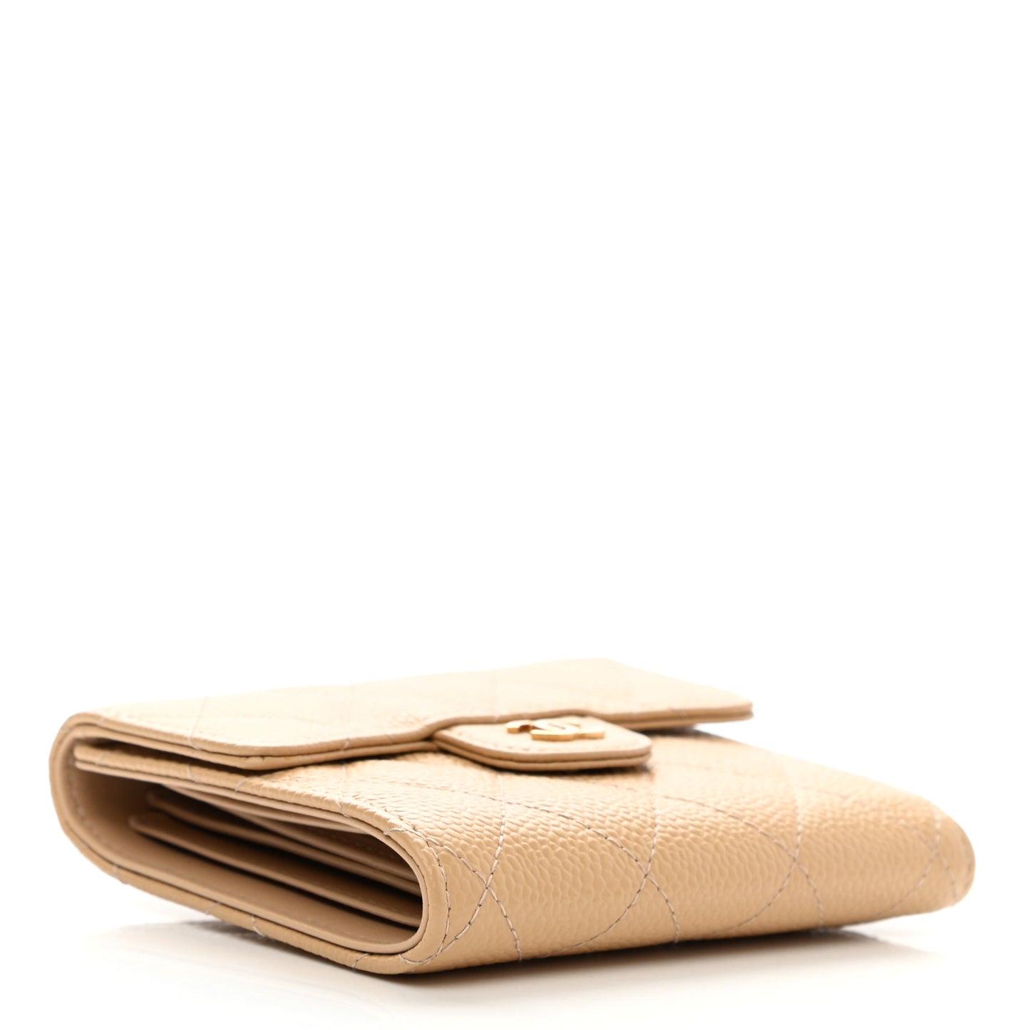 Caviar Quilted Compact Flap Wallet Beige