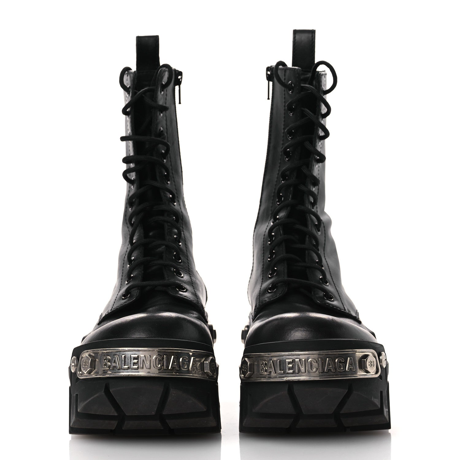 Balenciaga Calfskin Womens Bulldozer Metal Toe Lace Up Boots 37 Black 3 of 13