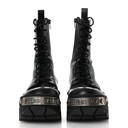 Balenciaga Calfskin Womens Bulldozer Metal Toe Lace Up Boots 37 Black 3 of 13