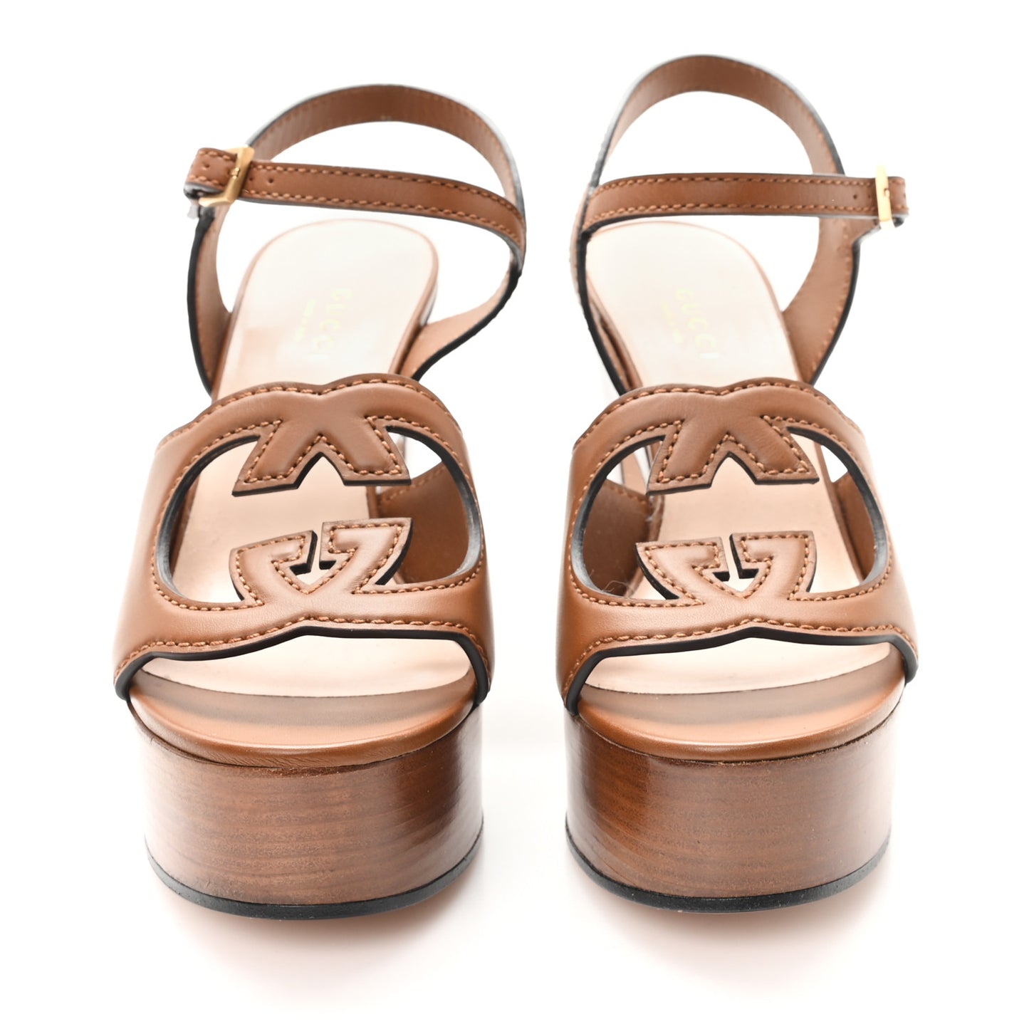 Cosmos Softy Calfskin Wooden Interlocking G Cut-Out 30/120mm Platform Sandals 36 Cuir