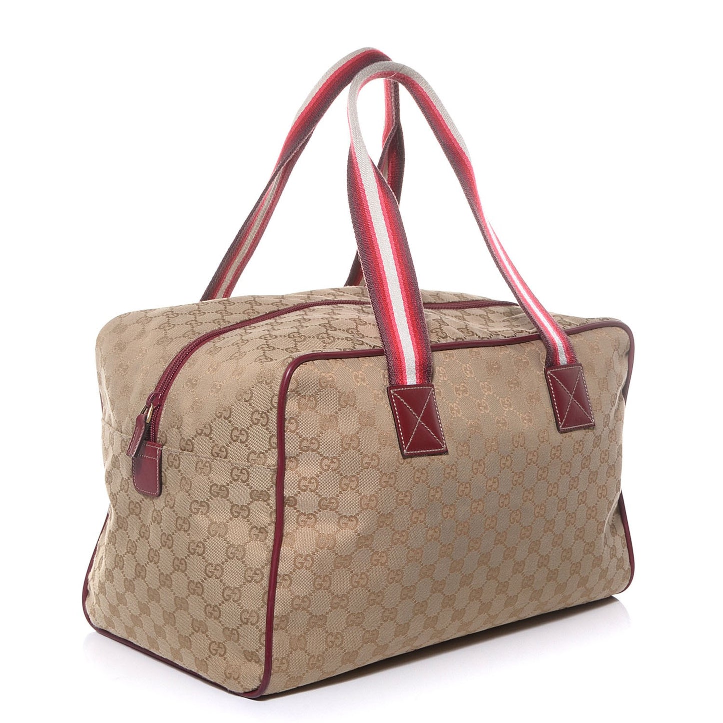 GG Monogram Web Medium Collapsable Carry On Duffle Beige Red