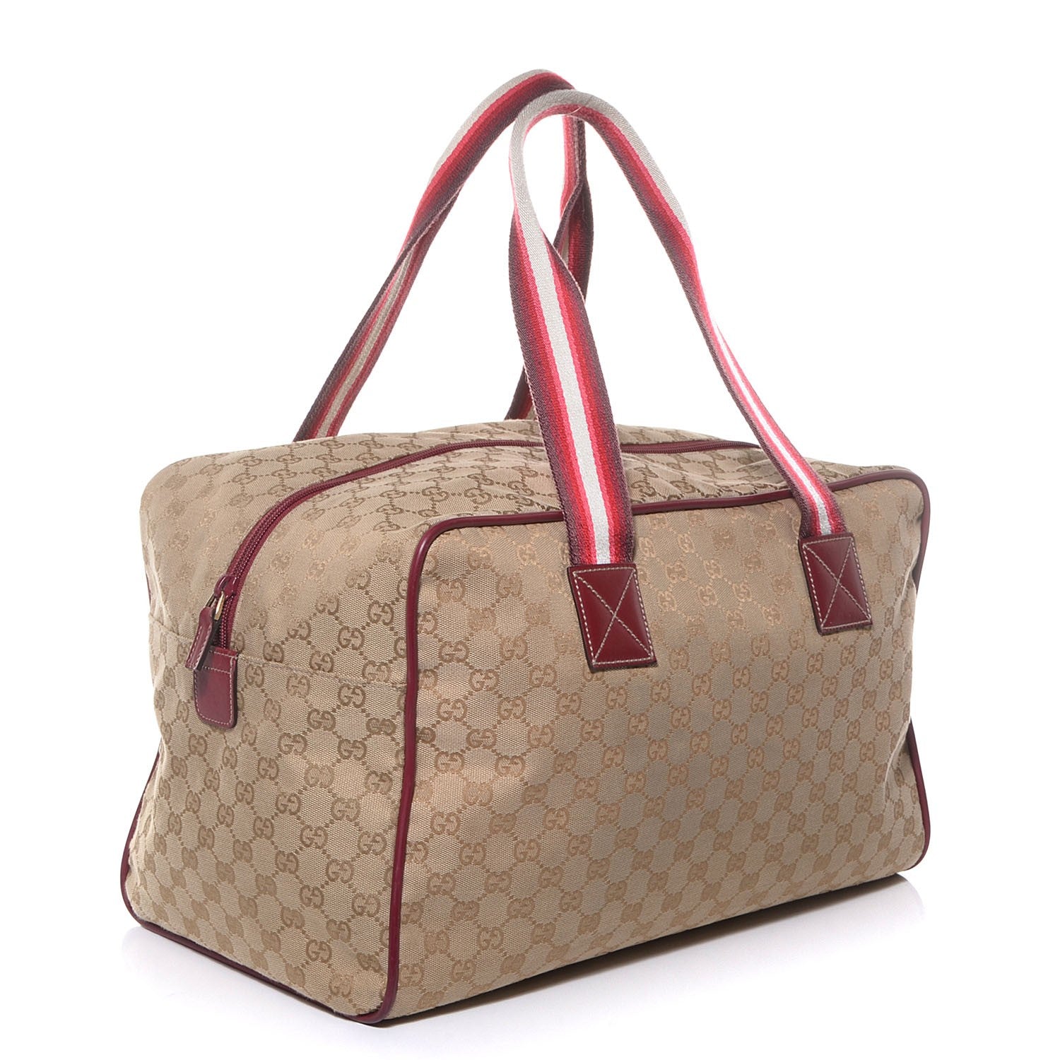 Gucci GG Monogram Web Medium Collapsable Carry On Duffle Beige Red 3 of 8