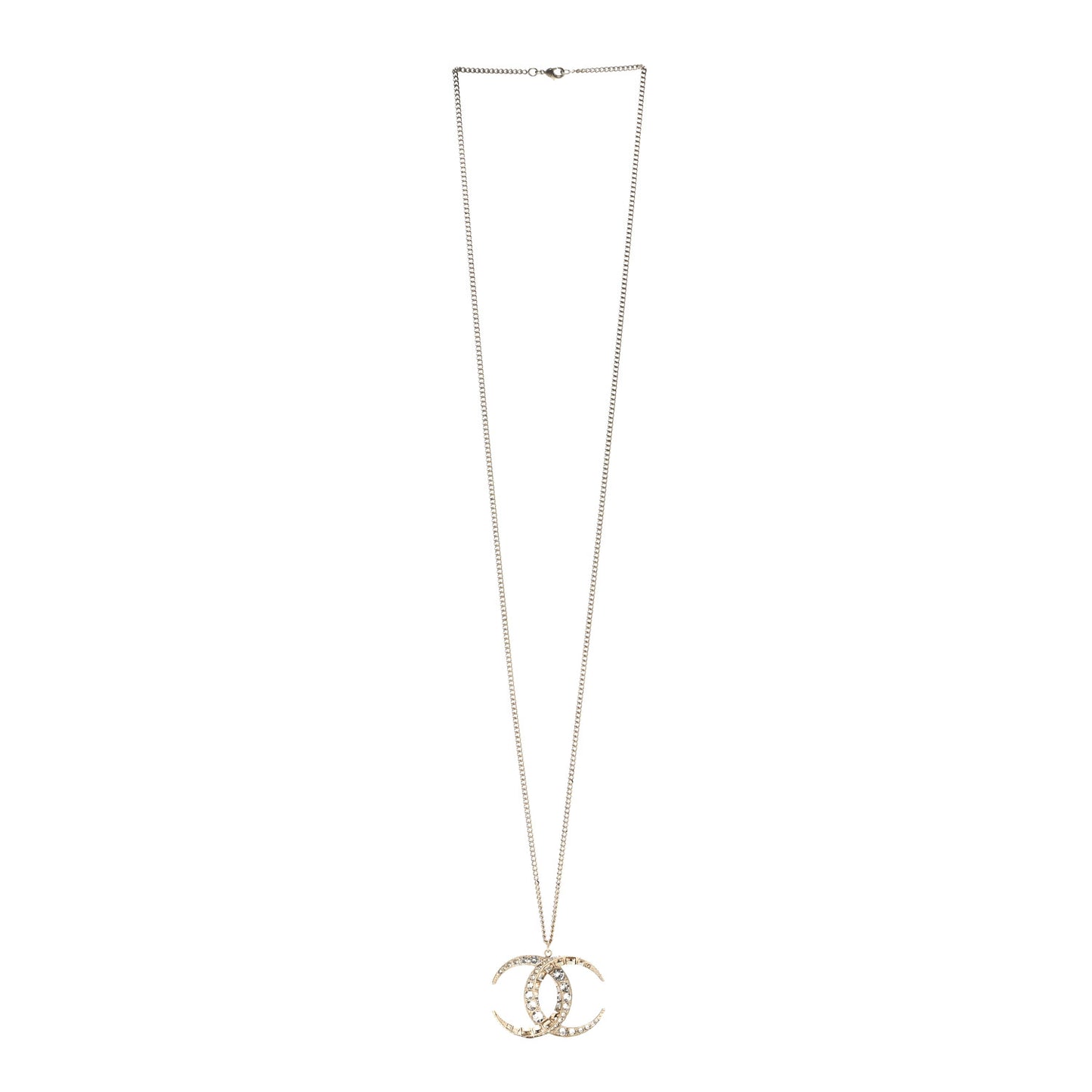 Baguette Crystal Moon CC Necklace Gold