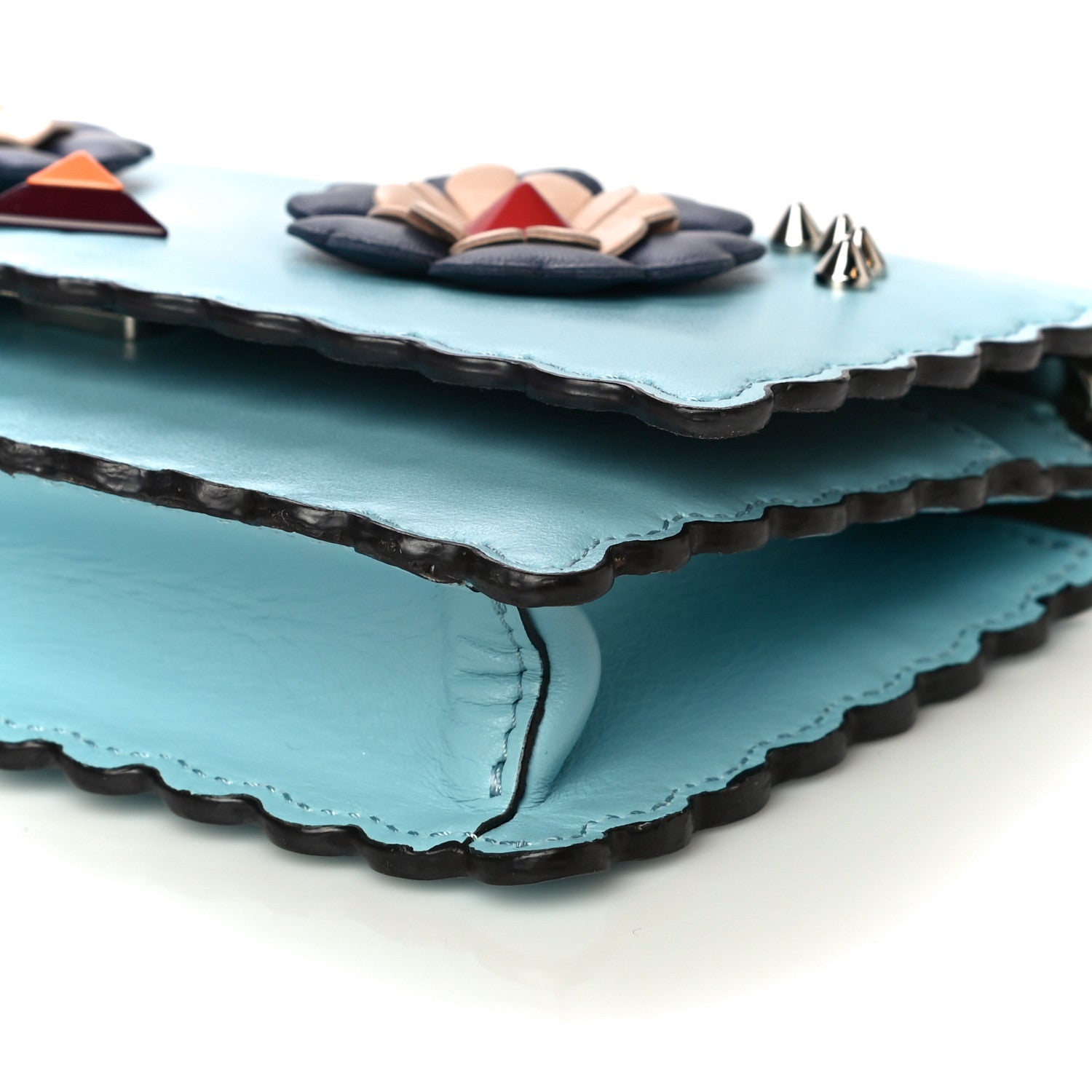 Fendi Vitello Century Lucido Nappa Hypnoteyes Scalloped Studded Tube Wallet on Chain Turchese Pallido Blueberry Multicolor 10 of 14