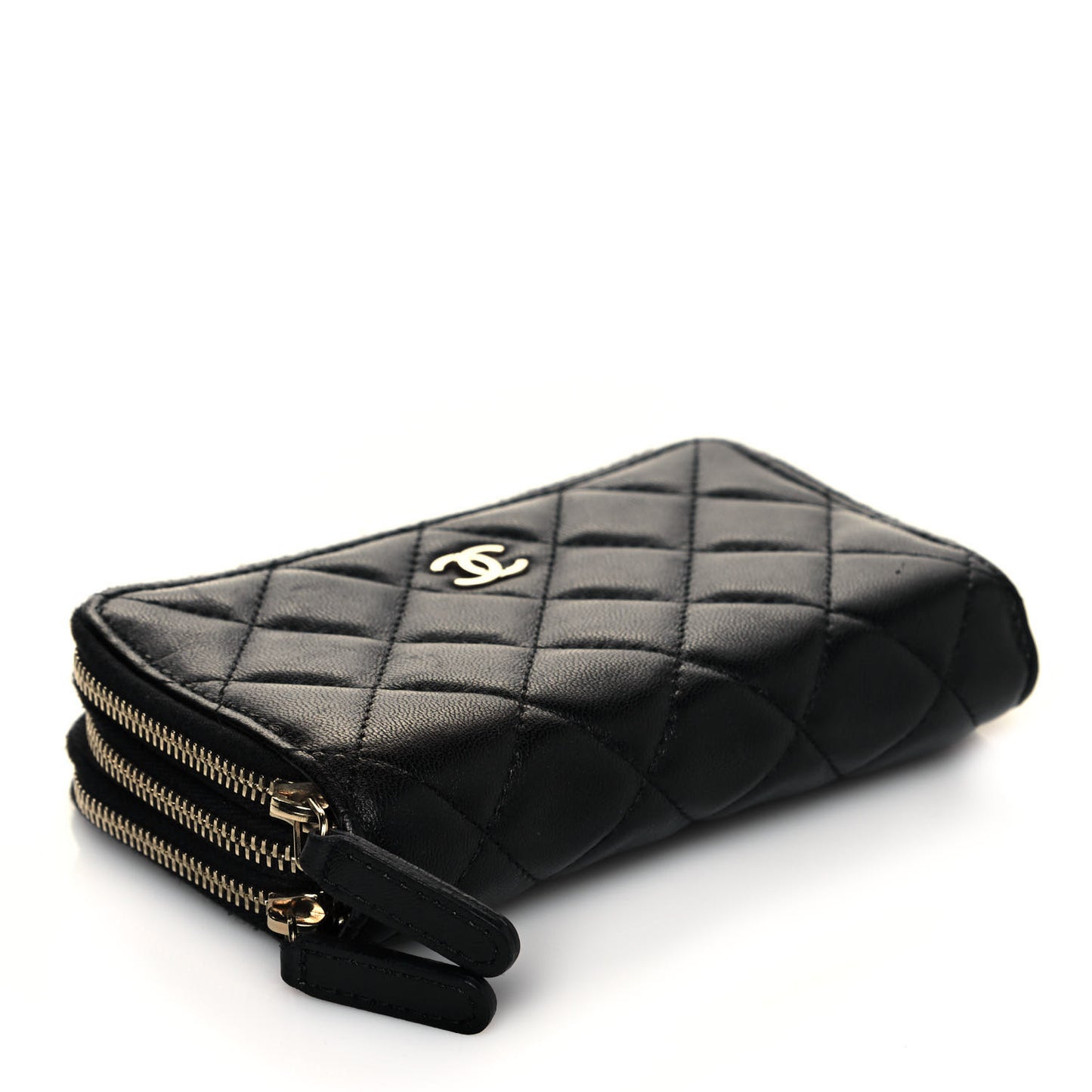 Quilted Medium Gusset Double Zip Around Black