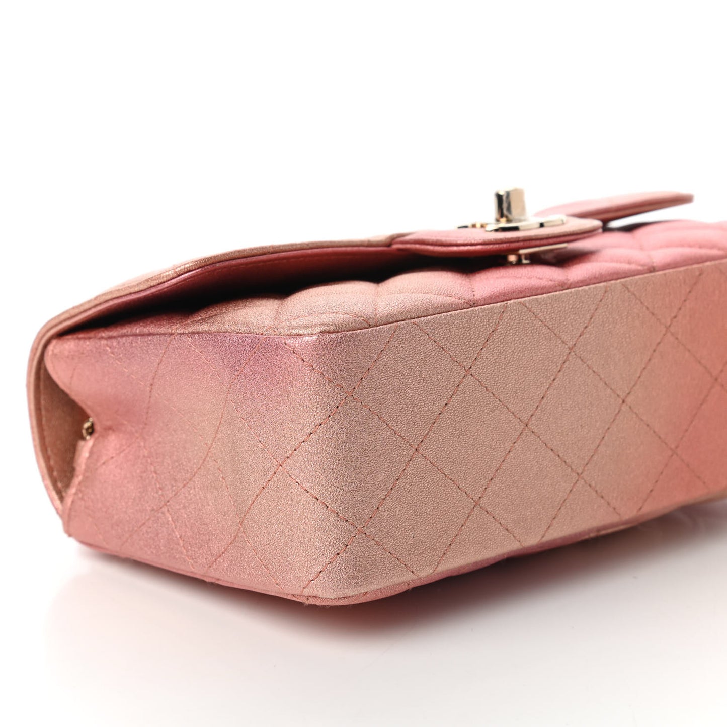 Metallic Lambskin Quilted Ombre Mini Rectangular Flap Pink