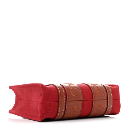 Chloe Cotton Calfskin Small Woody Ribbon Tote With Strap Dark Red 4 of 10
