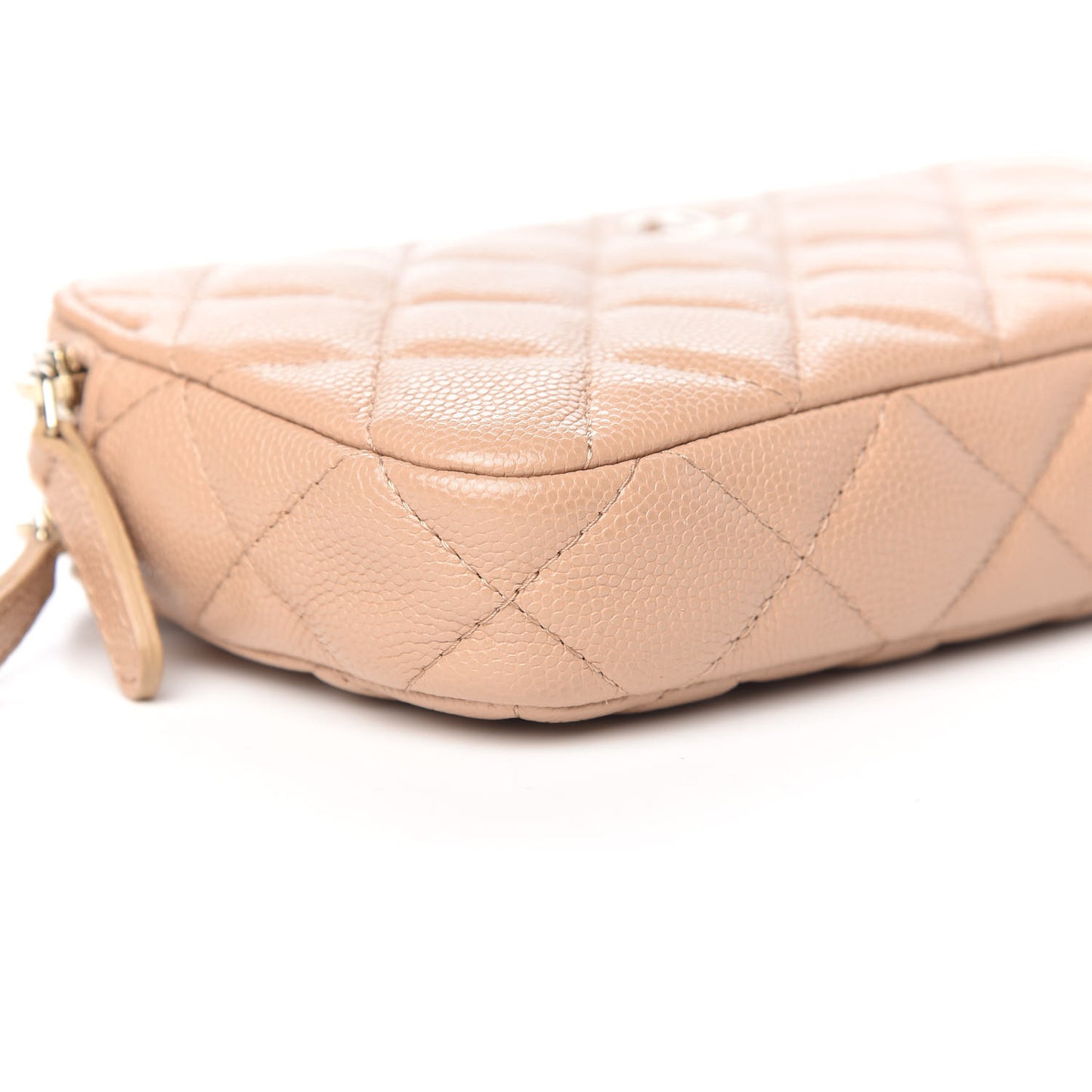 Caviar Quilted Small Clutch With Chain Beige