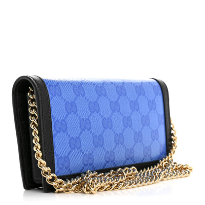 Gucci X ADIDAS Monogram Textured Dollar Calfskin Trefoil Embossed Wallet On Chain Blue 3 of 11