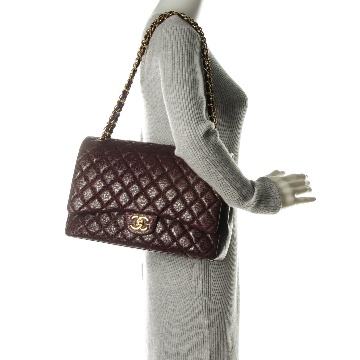 Caviar Quilted Maxi Double Flap Burgundy