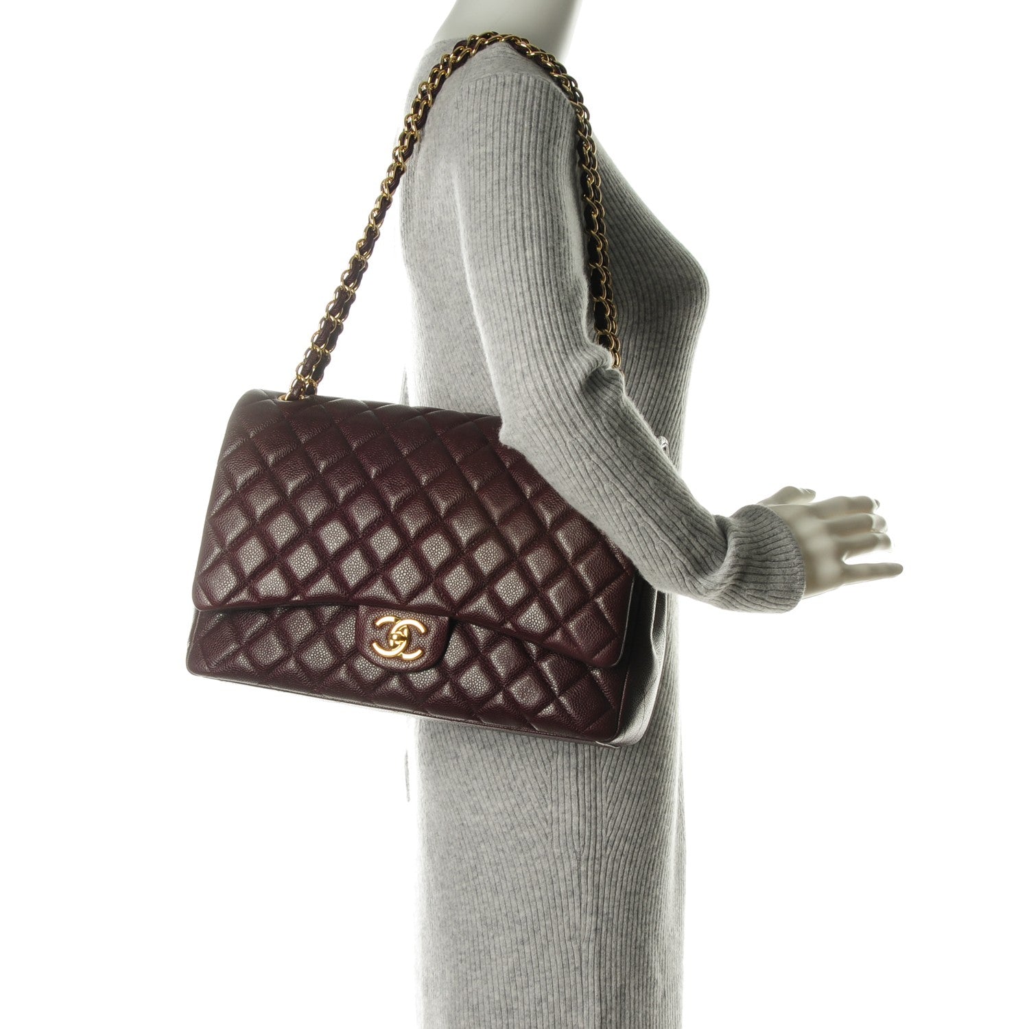 Chanel Caviar Quilted Maxi Double Flap Burgundy 2 of 7