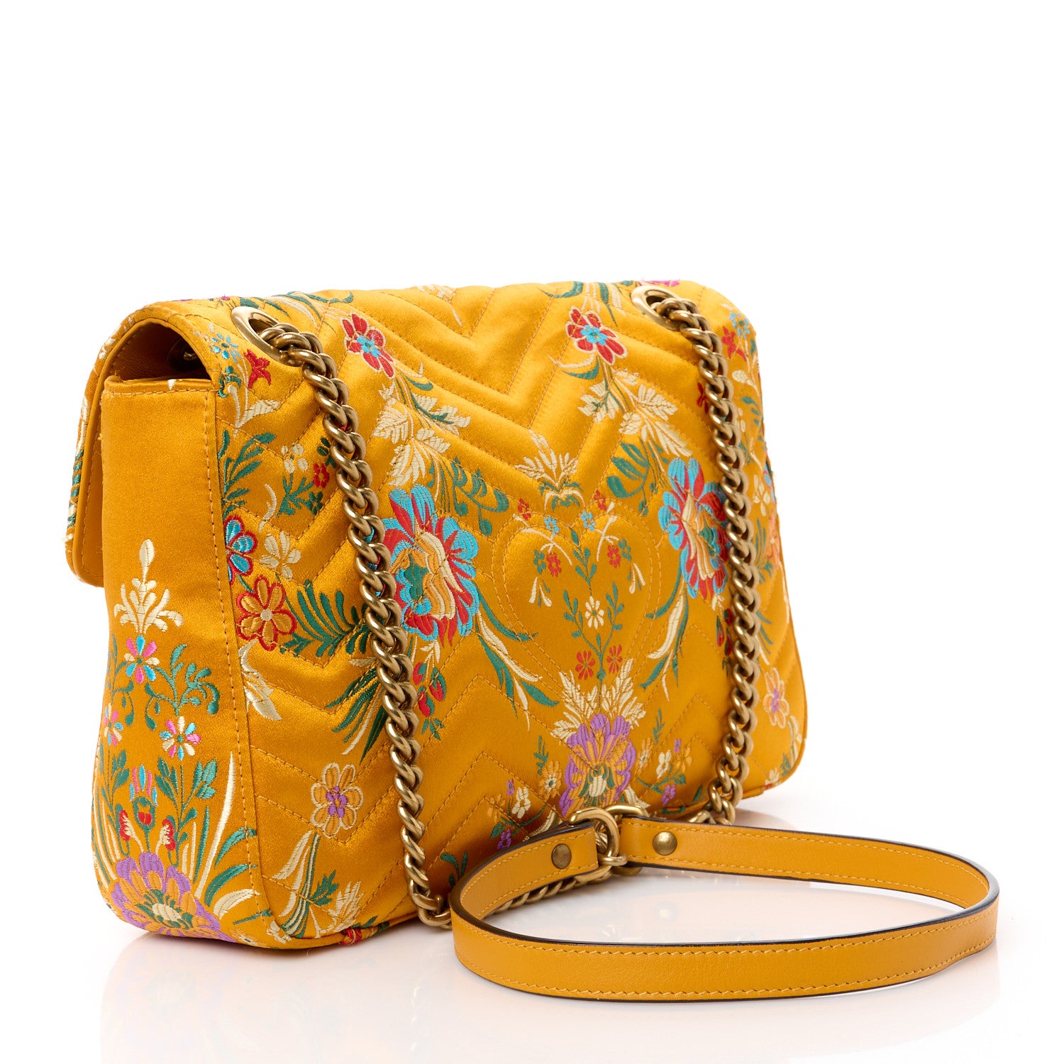 Gucci Jacquard Matelasse Floral Medium GG Marmont Shoulder Bag Yellow 3 of 12