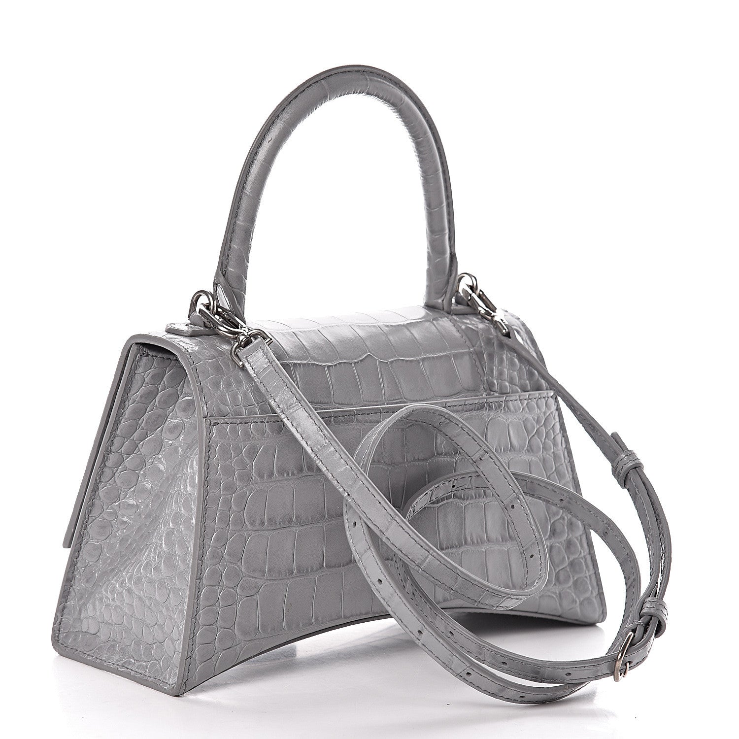 Balenciaga Shiny Calfskin Crocodile Embossed Small Hourglass Top Handle Bag Balenciaga Grey 3 of 15