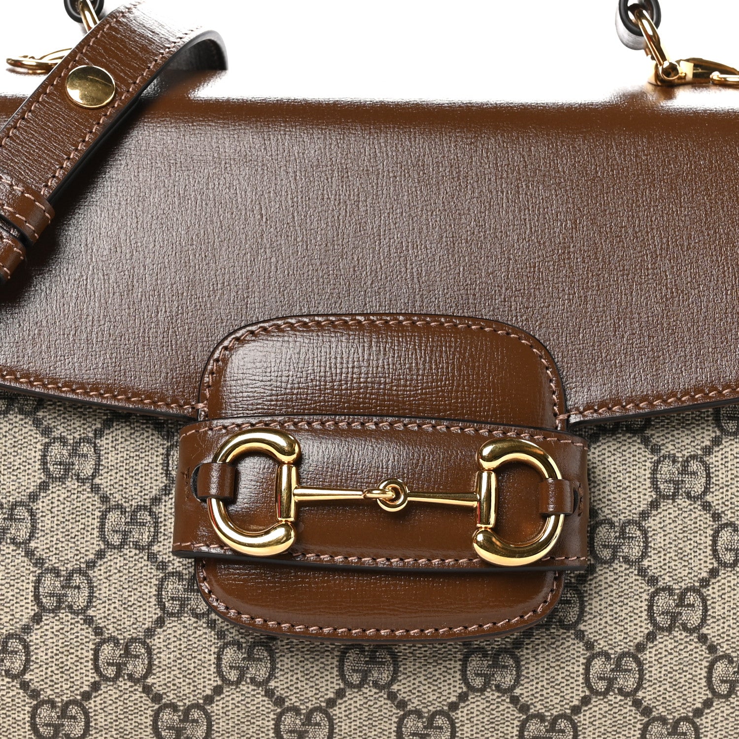 Gucci GG Supreme Monogram Calfskin Medium Horsebit 1955 Top Handle Bag Beige Ebony Brown Sugar 8 of 10
