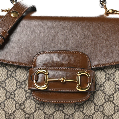 Gucci GG Supreme Monogram Calfskin Medium Horsebit 1955 Top Handle Bag Beige Ebony Brown Sugar 8 of 10