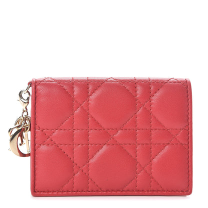 Christian Dior Lambskin Cannage Small Lady Dior Flap Card Holder Red 1 of 8