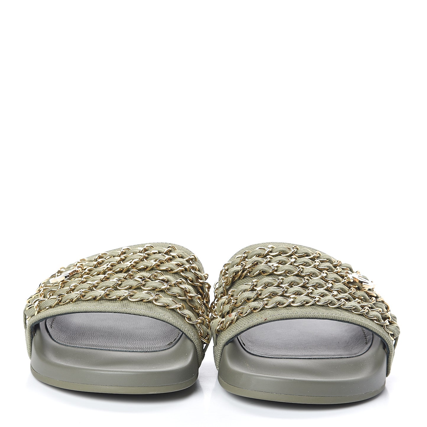 Canvas Chain Flat Sandals 37 Khaki