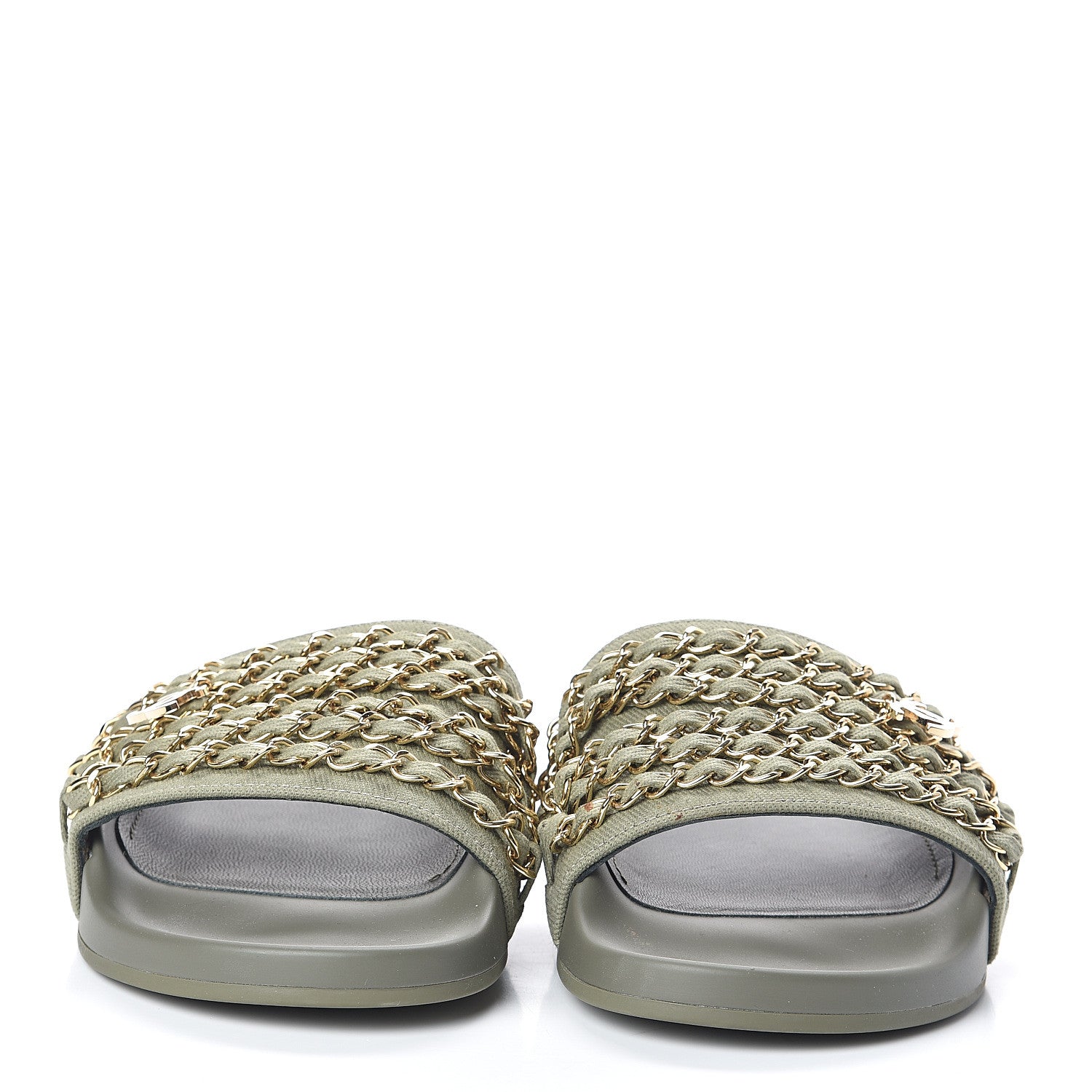 Chanel Canvas Chain Flat Sandals 37 Khaki 2 of 7