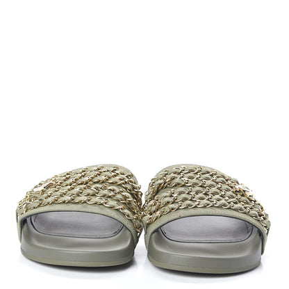 Chanel Canvas Chain Flat Sandals 37 Khaki 2 of 7