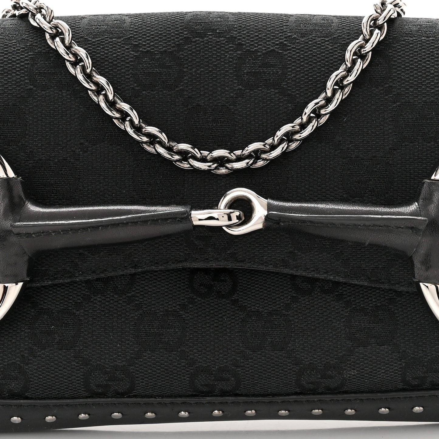 Monogram Studded Horsebit Clutch Black