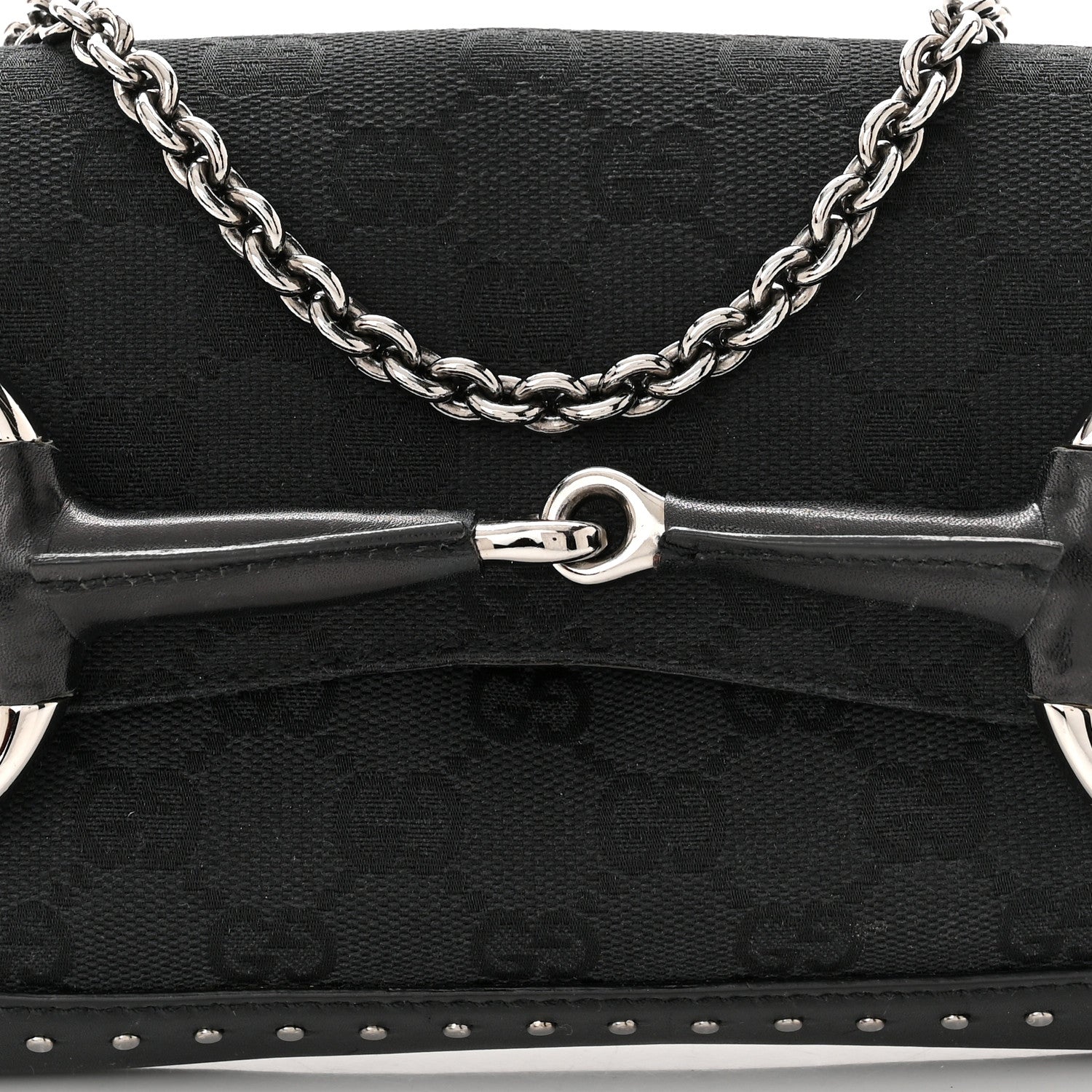 Gucci Monogram Studded Horsebit Clutch Black 8 of 13