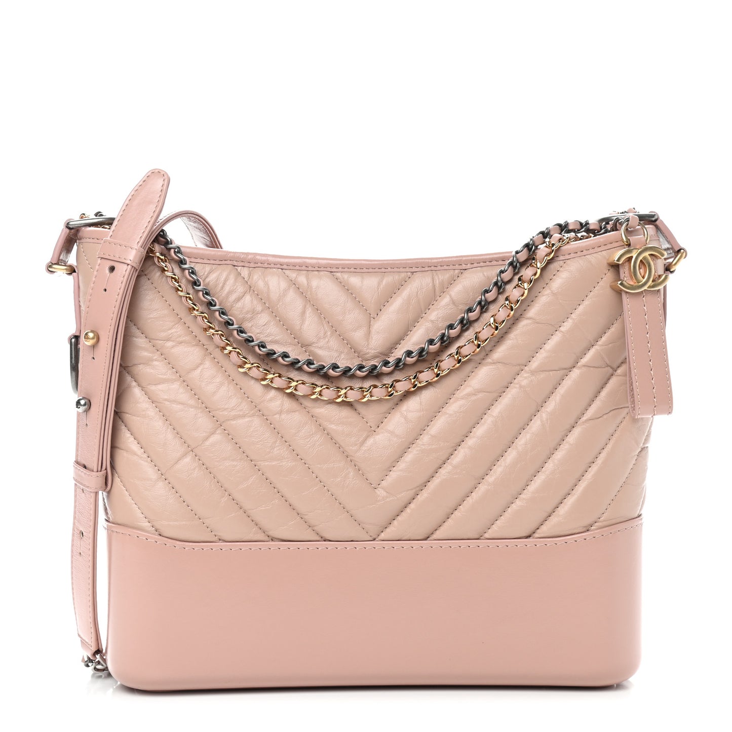 Aged Calfskin Chevron Quilted Medium Gabrielle Hobo Pink