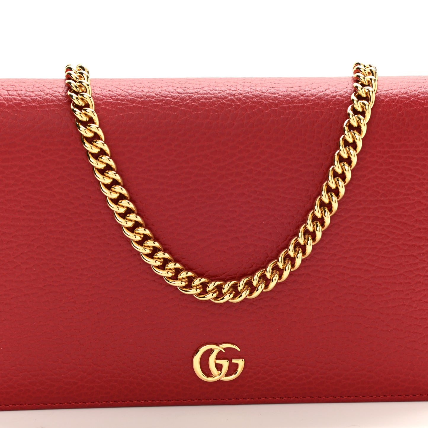 Dollar Calfskin Mini GG Marmont Chain Wallet Hibiscus Red