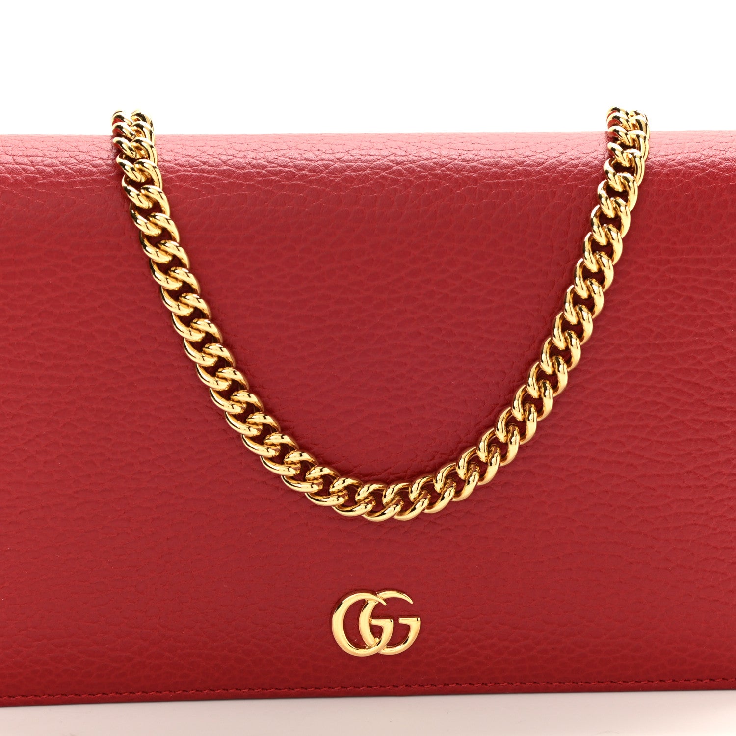 Gucci Dollar Calfskin Mini GG Marmont Chain Wallet Hibiscus Red 8 of 10