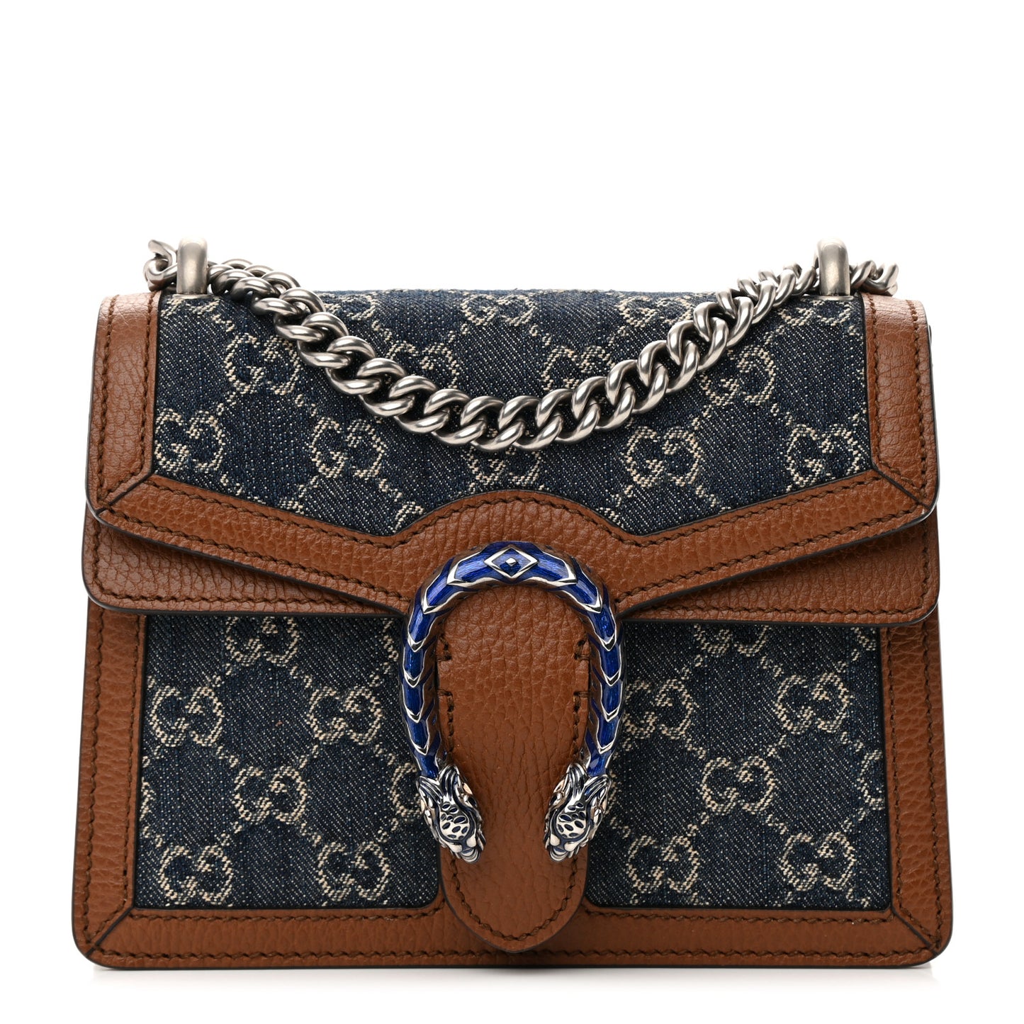 New Denim GG Monogram Dollar Calfskin Enamel Mini Dionysus Shoulder Bag Blue Tea Cuir Epilog Electric Blue