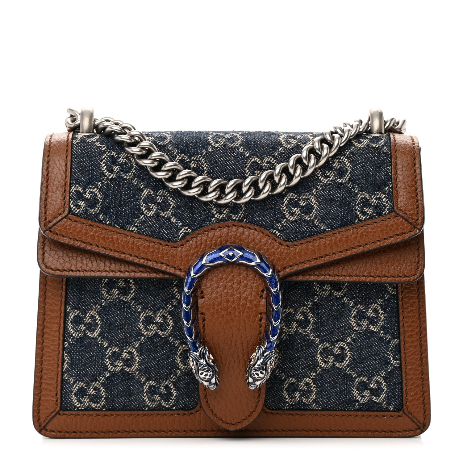 Gucci New Denim GG Monogram Dollar Calfskin Enamel Mini Dionysus Shoulder Bag Blue Tea Cuir Epilog Electric Blue 1 of 13